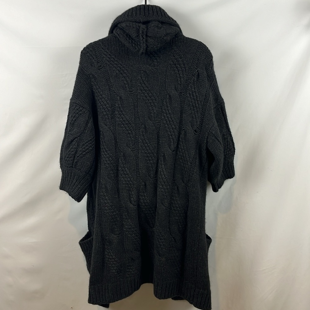 Vince Alpaca Wool Blend Dark Gray Open Long Cardigan Sweater with Hoodie Size L - Picture 8 of 11